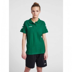 Dámské Tričko Hummel Go Cotton Polo Zelene | 774447-600