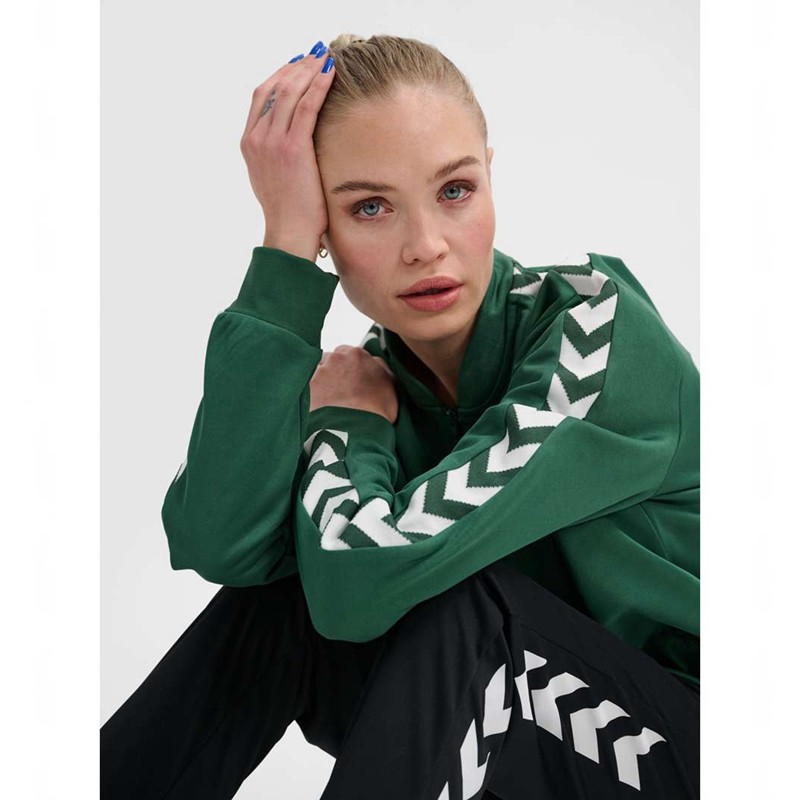 Dámské Tričko Hummel Archive Regular Poly Zip Zelene | 796165-087